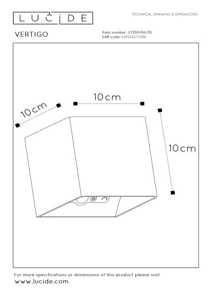 Lucide VERTIGO - wiederaufladbare Wandleuchte Innen/Außen - Akku/Batterie - LED Dim. - 1x6W 2700K - IP54 - Bewegungssensor - Magnetisch - Schwarz - technisch